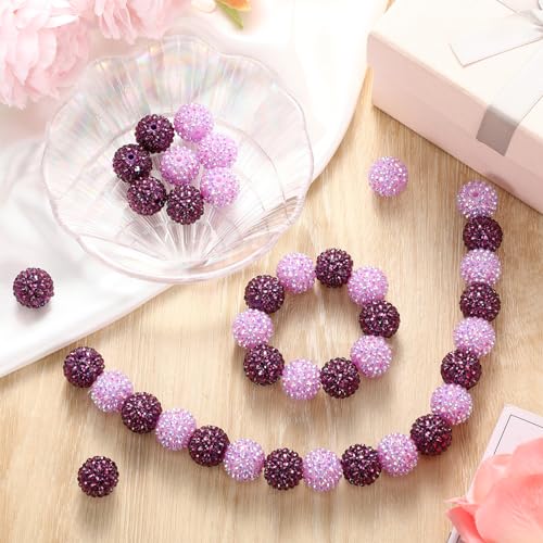 40 Pcs 20 mm Rhinestone Beads Bulk Crystal Round Disco Ball Chunky Bubblegum Beads for Pens Bracelets Charms Craft European Style Jewelry Making Supplies Christmas(Purple) - color: Purple