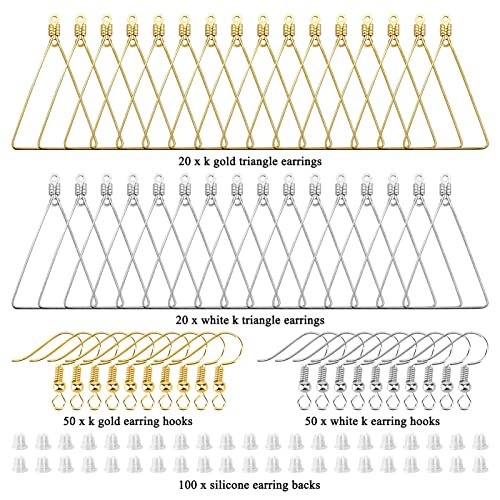 240PCS Triangle Earring Beading Hoop Set for Jewelry Making - 100PCS Earring Hooks & Backs (K Gold, White K) - color: 240PCS;Triangle;K Gold,White K
