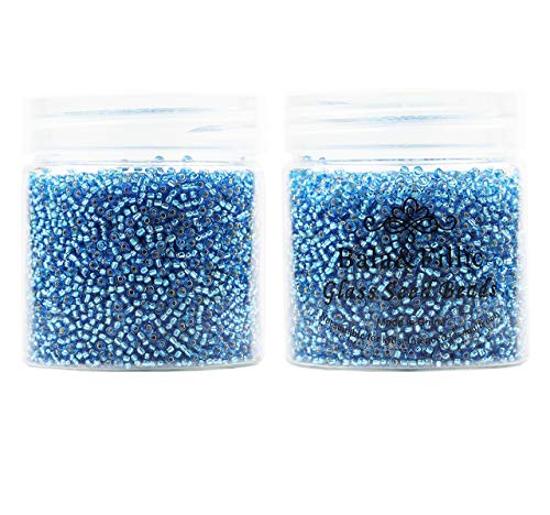 Bala&Fillic 12/0 Glass Seed Beads Clear Dark Turquoise Blue Color Silver Lined Seed Beads About 10000pcs/110g in Box (Dark Turquoise Blue) - color: Dark Turquoise Blue, size: 2mm