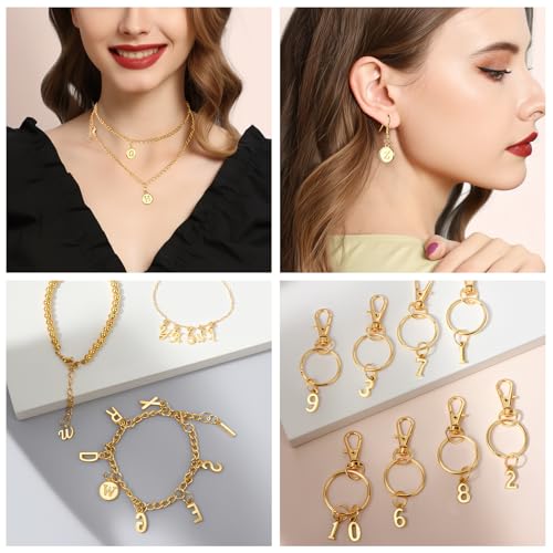 LEOBRO Letter Charms, 376 Pcs Gold Charms for Jewelry Making, Bracelet Necklace Charm & Jump Rings, Jewelry Making Supplies, Gold - color: Gold
