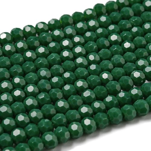 Perlin Czech Bohemian Crystal Glass Beads Faceted Round 4mm 90 Pieces Loose Spacer 1 Strand Beads for DIY Jewelry Earrings Necklace Bracelet Making (Green Opaque) - color: Green opaque