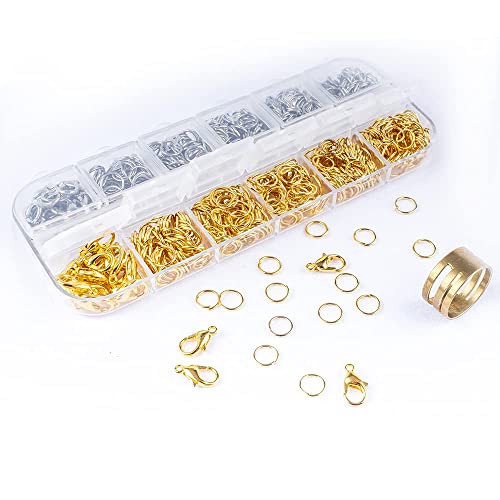 Open Jump Rings and Lobster Clasps Jewelry Fixing Kit (1200 pcs Gold and Silver) with a Bent Nose Jump Ring Pliers, Tweezers, and a Jump Ring Opener (O Rings for Jewelry Making)