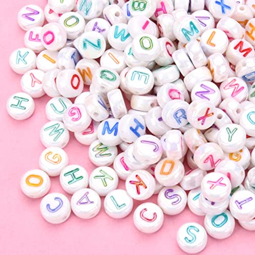 1000 Pcs Colored Pearlescent Macaron Craft Beads - Alphabet Letters A-Z, Flat & Colorful for DIY - color: colorful-white