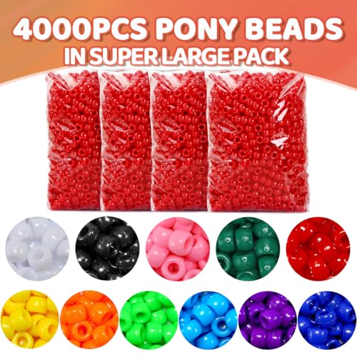 Praisebank 4000pcs Red Barrel Plastic Pony Beads for Jewelry Making, Crafts, Hair Braids - color: Red