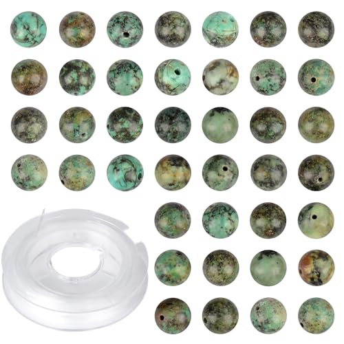 4mm 200pcs Natural Stone Round Beads African Turquoise Genuine Stone Beading Loose Gemstone DIY Charm Smooth Beads for Bracelets Necklaces Earrings Hole Size 1mm (African Turquoise 4mm) - color: African Turquoise, size: 4mm