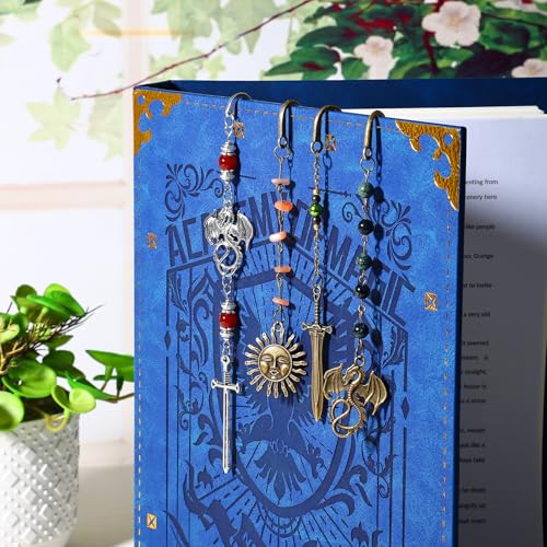 Vintage Witch Brass Metal Copper Bookmark with Dragon and Bead Chain Pendant–Wicked,Handmade Sodalite Bookmarks for Reading Women,Men,Book Lovers,Girls,Teens,Teachers and Students - style: Dragon
