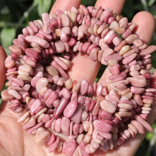 400pcs Natural Chip Stone Beads for Jewelry Making Rhodochrosite 5-8mm Irregular Gemstones Healing Crystal Loose Rocks Bead Hole Drilled for Ring Earrings Necklace Bracelet Making DIY Art Crafts - color: Rhodochrosite(2 Strands-62")