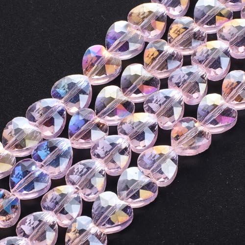 70pcs 8mm AB Pink Faceted Heart Beads for Jewelry Making Crystal Glass Beads for Bracelets Necklace Crafts, Friendship Bracelet Kit, Love Gifts - color: AB Pink