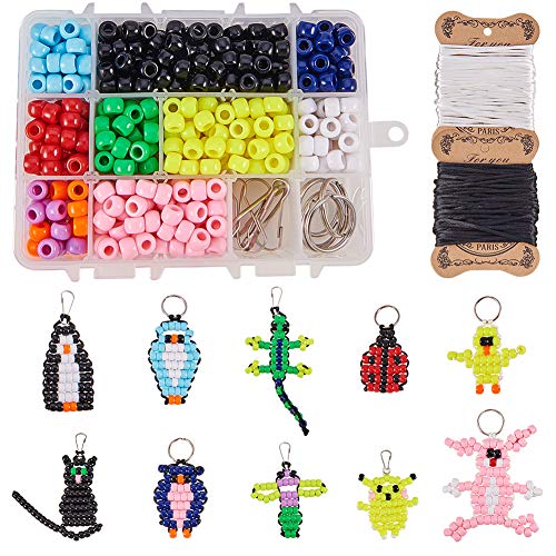 SUNNYCLUE 1 Box 600+Pcs 10 Sets Bead Pets Kit 8mm Large Pony Beads Animals Keychain Kit Video tutorials Gecko Lizard Spacers for Christmas Adult Women Gift Fun Supplies Paper Instruction - color: 8mm Pony Beads Kit Cute Animal Themed