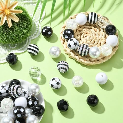 DanLingJewelry 50Pcs Random 20mm Acrylic Round Football Sport Theme Soccer Ball Bubblegum Beads for Bracelet Jewelry Making - color: 50pcs - football