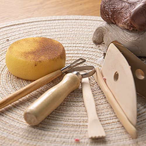 KACOLA Pottery Tool Kit, 17pcs Polymer Clay Tools, Modeling Clay Sculpting Tools Kit, Ceramics Tools, Trimming, Embossing Pattern, Smooth Wooden Handles