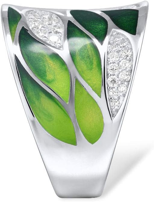 Santuzza 925 Sterling Silver Bamboo Leaves Ring Handmade Enamel Leaf Pattern Ring for Women