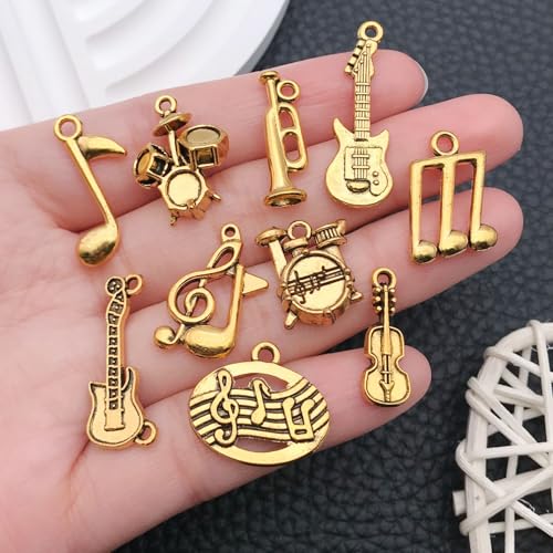 WOCRAFT 60pcs Antique Gold Music Bracelet Charms for Jewelry Making Sets DIY Necklace Bracelet Keychain Crafting Charms Kit Craft Supplies (SN894) - color: Antique Gold, size: Music Charms