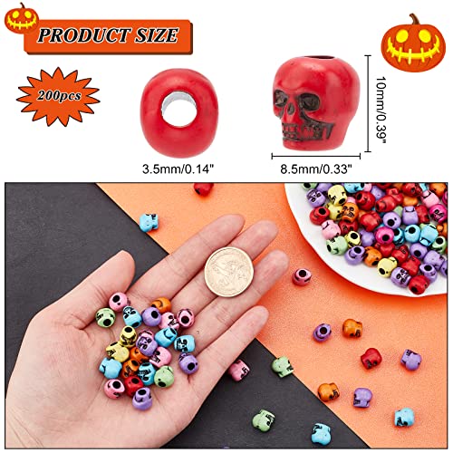 NBEADS 200pcs Halloween Skull Beads - Acrylic Skull Spacers in Mixed Colors - color: Mixed Color-Skull