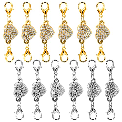 Necklace Layering Clasp - 18K Gold Plated Multiple Necklace Clasp Set, Magnetic Chain Separator & Extender for Women, Double & Triple Closure for Layering (12 PCS/Heart) - color: 12 PCS/Heart