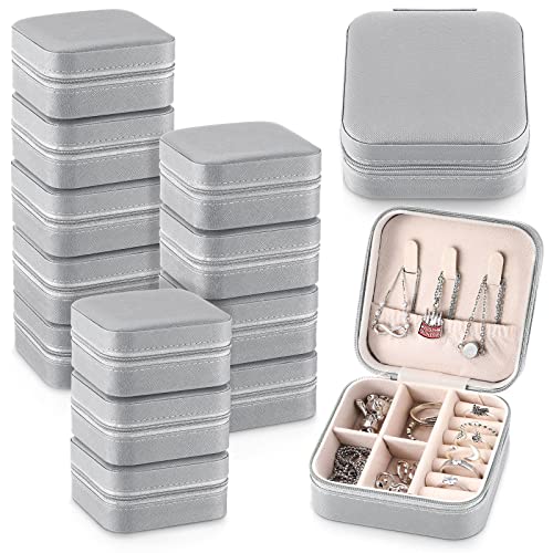 Yinkin 12 Pcs Mini Travel Jewelry Case Bridesmaid Proposal Gift Boxes, Small PU Leather Earring Organizer, Bulk Travel Accessories Portable Jewelry Holder(Gray) - color: Gray