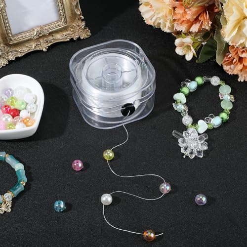 1 Roll 0.3MM 100M Crystal Elastic String Thread Cords Clear Sturdy Stretch White Thin TPU Transparent String Rope Sewing Accessories Bulk for Bracelets Jewelry Making Beading DIY Crafts - size: 0.3mm 109.36 Yards