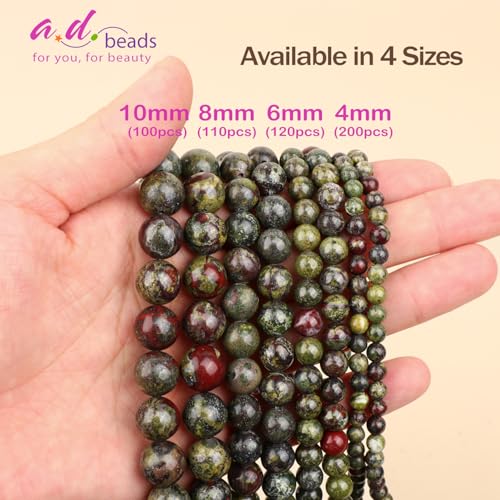 AD Beads 8mm Natural Round Loose Beads 110 Pieces, for Making 108 Mala Prayer Beads Necklace, Bracelet & Yoga Meditation, Jewelry Design (Bloodstone) - color: Bloodstone, size: 8mm-110pcs