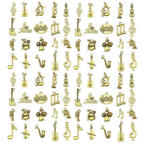 WOCRAFT 60pcs Antique Gold Music Bracelet Charms for Jewelry Making Sets DIY Necklace Bracelet Keychain Crafting Charms Kit Craft Supplies (SN894) - color: Antique Gold, size: Music Charms