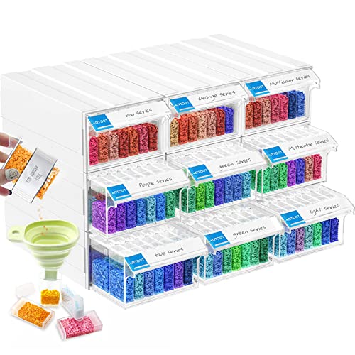 ARTDOT Storage Containers for Diamond Painting, 9 Pack Stackable Craft Storage Organizer 315 Slots Individual Containers for Diamond Art Beads Nail Pill Rhinestones Seed - size: 315 Containers With 9 Drawers