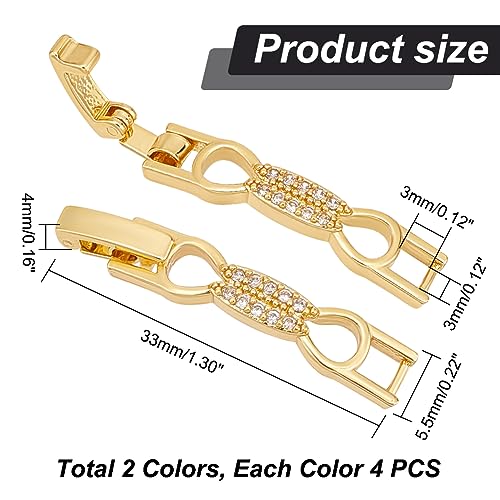 PH PandaHall 8pcs Bracelet Extender Clasps, Cubic Zirconia Fold Over Extension Clasp, Watch Band Clasp, Bowknot Necklace for Women Craft Jewelry Making Repair, Platinum & Golden