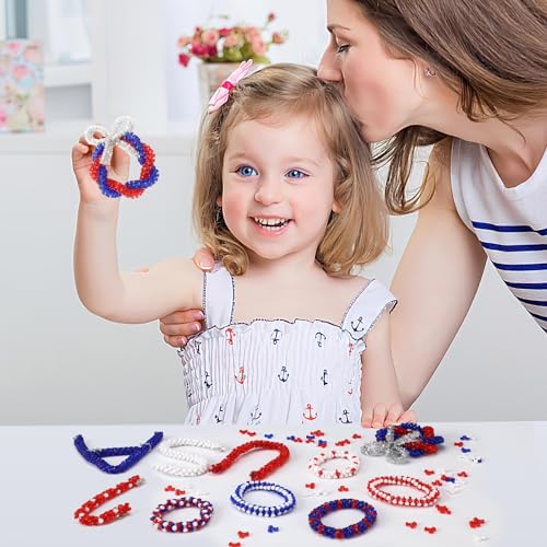 UPINS 4th of July Tri Beads, 1200Pcs Plastic Red White Blue Tri-Shaped Beads for Jewelry Making Patriotic Crafts Independent Day DIY Necklace Bracelets Hair Beads - color: Red White Blue