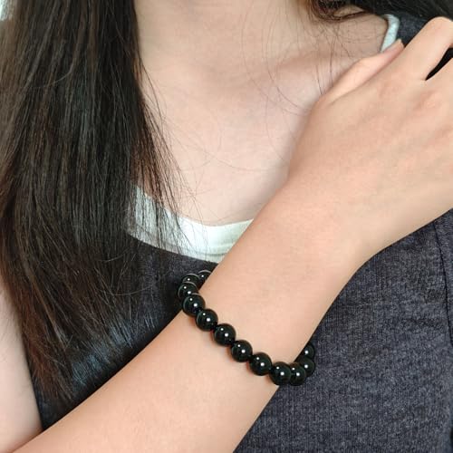 Natural Healing Gemstone Bracelet Handmade Yoga Stretch Elastic Bracelet Stress Relief Crystal Jewelry for Men and Women - color: Black Onyx (Positive Energy), size: 10mm