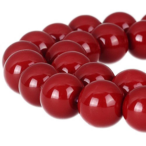 RUBYCA Round Opaque Painted Druk Czech Glass Beads Bulk Jewelry Making Supplies Strand (Red, 4mm) - color: Dark Red, size: 4mm