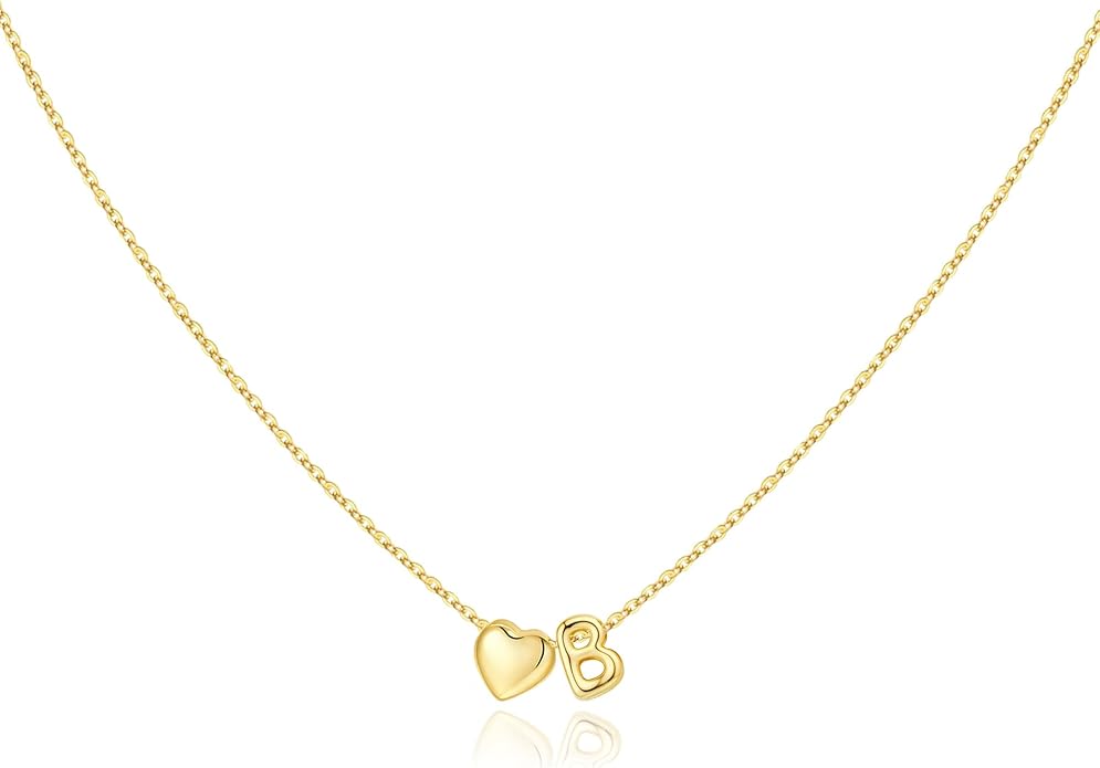 M MOOHAM Valentines Gifts for Kids Her - Heart Initial Necklaces for Women Girls 14K Gold Plated Tiny Heart Necklace Jewelry for Kids Personalized Birthday Gifts for Teen Girls Trendy