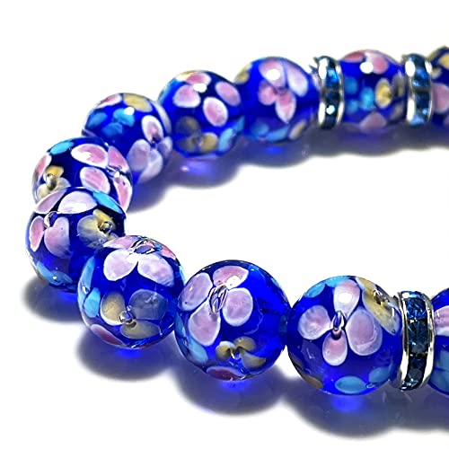 Artsy Crafts 20 Pcs 12mm Lampwork Flower Glass Beads, European Murano Glass Beads, Handmade Loose Crystal Beads for Jewelry Making Charm Bracelet Necklace Earrings Rosary (Navy Blue) - color: Navy Blue