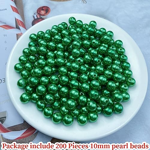 Pinhoollgo 200pcs Pearl Beads 10mm Round Pearl Beads with Hole for DIY Bracelet Necklace Jewelry Making Supplies Handmade Craft(Green) - color: Green, size: 10mm/200pcs