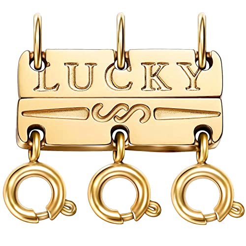 Dailyacc Lucky Necklace Layering Clasp 18K Gold and Silver Multiple Necklace Clasps for Layered Look Separator - color: Triple - Gold (A-Style)