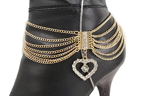 TrendyFashionJewelry Women Boot Bracelet Chains Gold Bling Metal Heart Love Western Fashion Anklet Shoe Charm Made In USA BC173