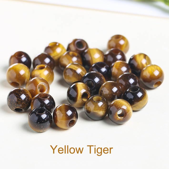 10mm Natural Crystal Beads Stone Gemstone Round Energy Healing Strand Loose Beads for Jewelry Making Bracelets Anklets Big Hole(2.0mm) 38pcs(10mm, Yellow Tiger's Eye) - color: Yellow Tiger, size: 10mm