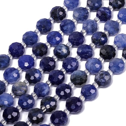 8×5mm Blue Sodalite Natural Stone Beads for Jewelry Making About 35-40pcs 1 Strand 15" Drilled Flat Faceted Cabochon Gemstone Beads for Bracelets Necklace DIY Crafts - color: Blue Sodalite