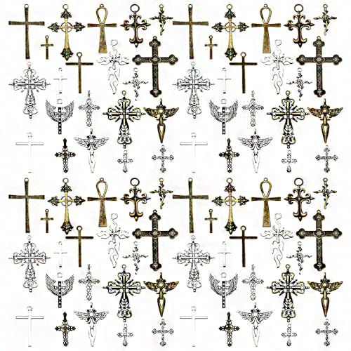 Youdiyla 21pcs Alloy Ancient Silvery Ancient Cyan Cross Series Pendant Jewelry Making DIY Keychain Earrings Pendant Various Design Charms for Jewelry Making Bracelets Necklace (M23) - color: M23