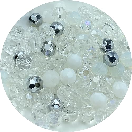 400pcs 4mm Round Crystal Glass Beads Round Faceted Spacer Beads for Jewelry Making Bracelet Earring Necklace Wind Chimes Suncatchers DIY Craft Making Supplies(White Series) - color: White Series, size: 4mm