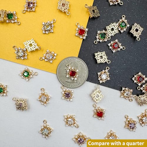 Zirconia Connector Charms Crystal Gold Plated Brass Links for Jewelry Making Bracelet Necklace Earring Pendant Craft Supplies DIY Accessories - color: RhombusA1-Mix-10Pcs