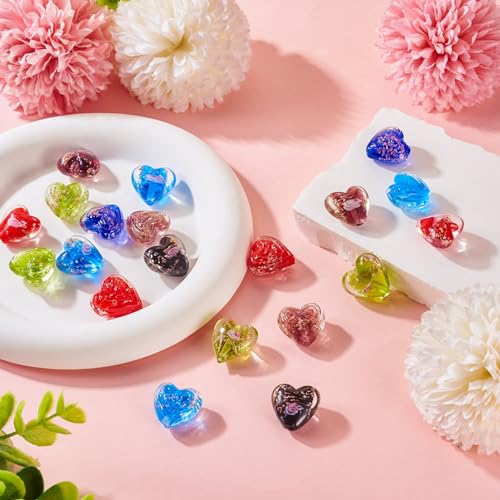 Glow in The Dark Heart Beads Lampwork Glass Love Heart Beads Craftdady 20Pcs Colorful Luminous Handmade Gold Sand Sweet Love Spacer Bead for DIY Craft Earring Bracelet Necklace Jewelry Making - color: Luminous