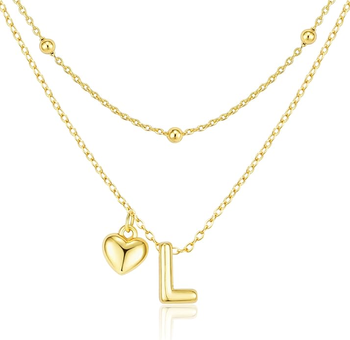 adoyi Valentines Day Gifts for Women Hers Dainty 14K Gold Plated Heart Initial Necklaces Layered Letter A-Z Pendant Necklace Stack Trendy Jewelry Birthday Valentines Day Gifts for Women Jewelry