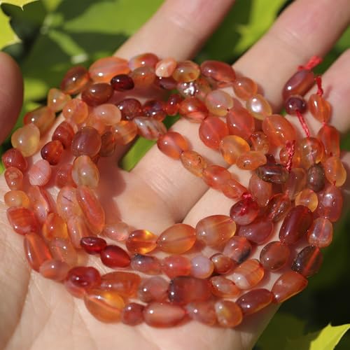 Natural Stone Beads 6-8mm Red Agate Oval Irregular Freeform Tumbled Loose Gemstone Beads for Jewelry Making 15 Inch Strand 50-55 Pcs - color: Red Agate-1 strand15”-approx. 55 beads