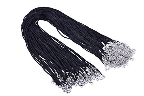 KONMAY 50pcs Black Satin Silk Necklace Cord 2.0mm/18'' with 2'' Extension Chain Lead&Nickel Free - color: Black