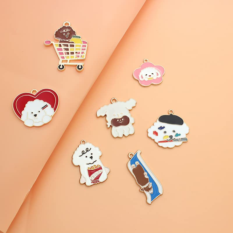 Bulk Gold Enamel Charms for Jewelry Making, Colorful Metal Charms Pendant for Bracelet Necklace and Crafting - color: Cartoon Dog Brown & White