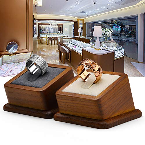 Oirlv Solid Wood Ring Holder,Square Single Ring Display Stand,Showcase Jewelry Display Bear - color: Creamy-white Ring Holder