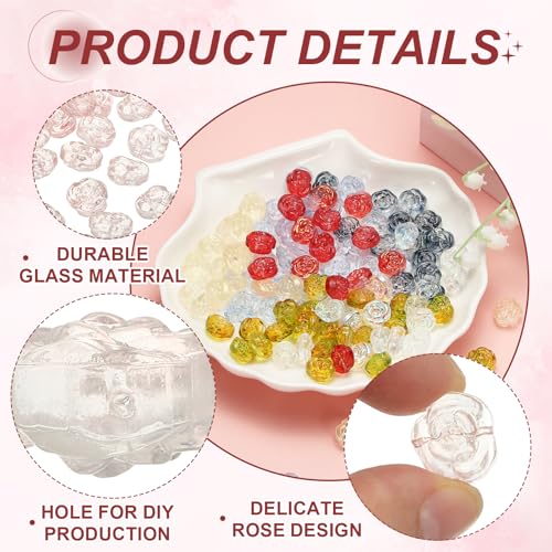 uxcell 50 Pcs Rose Beads, 0.55" Glass Flower Rose Charm Carved Loose Spacer Crystal Craft Beads for DIY Jewelry Making Bracelet Beading Projects Supplies, Dark Pink - color: Dark Pink