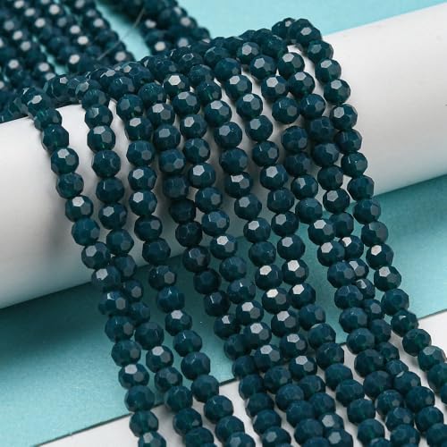 Perlin Czech Bohemian Crystal Glass Beads Faceted Round 4mm 90 Pieces Loose Spacer 1 Strand Beads for DIY Jewelry Earrings Necklace Bracelet Making (Indian Sapphire Opaque) - color: Indian Sapphire Opaque