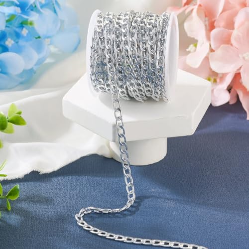 Craftdady 16.4 ft Silver Aluminium Curb Chain 7x4mm Twisted Metal Chain Oval Cross Unwelded Small Chain for Crafts DIY Necklace Bracelet Jewelry Making Supplies - color: Silver,7x4mm