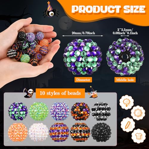 40 Pcs 20 mm Rhinestone Beads Bulk Crystal Round Disco Ball Chunky Bubblegum Beads for Pens Bracelets Charms Craft European Style Jewelry Making Supplies Christmas(Halloween Color) - color: Halloween Color