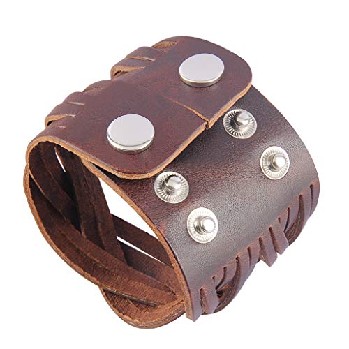 GelConnie Leather Cuff Bracelet Punk Braided Bracelets Rock Leather Wristbands Faux Mens Leather Bracelet Gothic Viking Bangle Adjustable Wrap Bracelet for Women,Men - color: Style LPB303-Brown