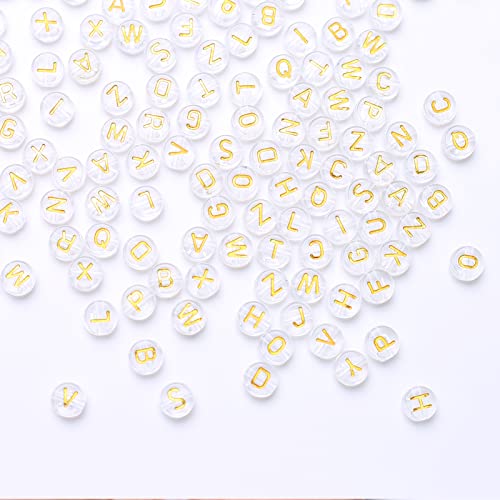 ToBeIT 1000pcs Transparent Alphabet Letter Beads Gold Acrylic Beads Round 4X7mm Letter Beads Jewelry Making Charms for DIY Bracelet Necklace Craft Making (bgtransparent-Gold) - color: bgtransparent-gold